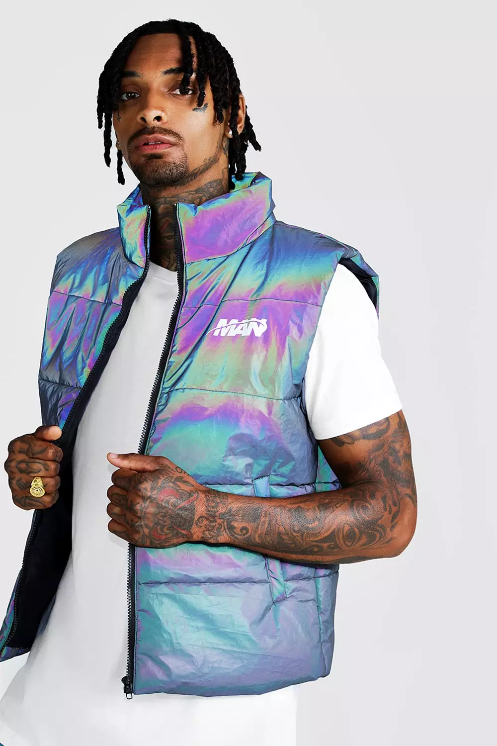 MAN actuall Rainbow Reflective Puffer Coat