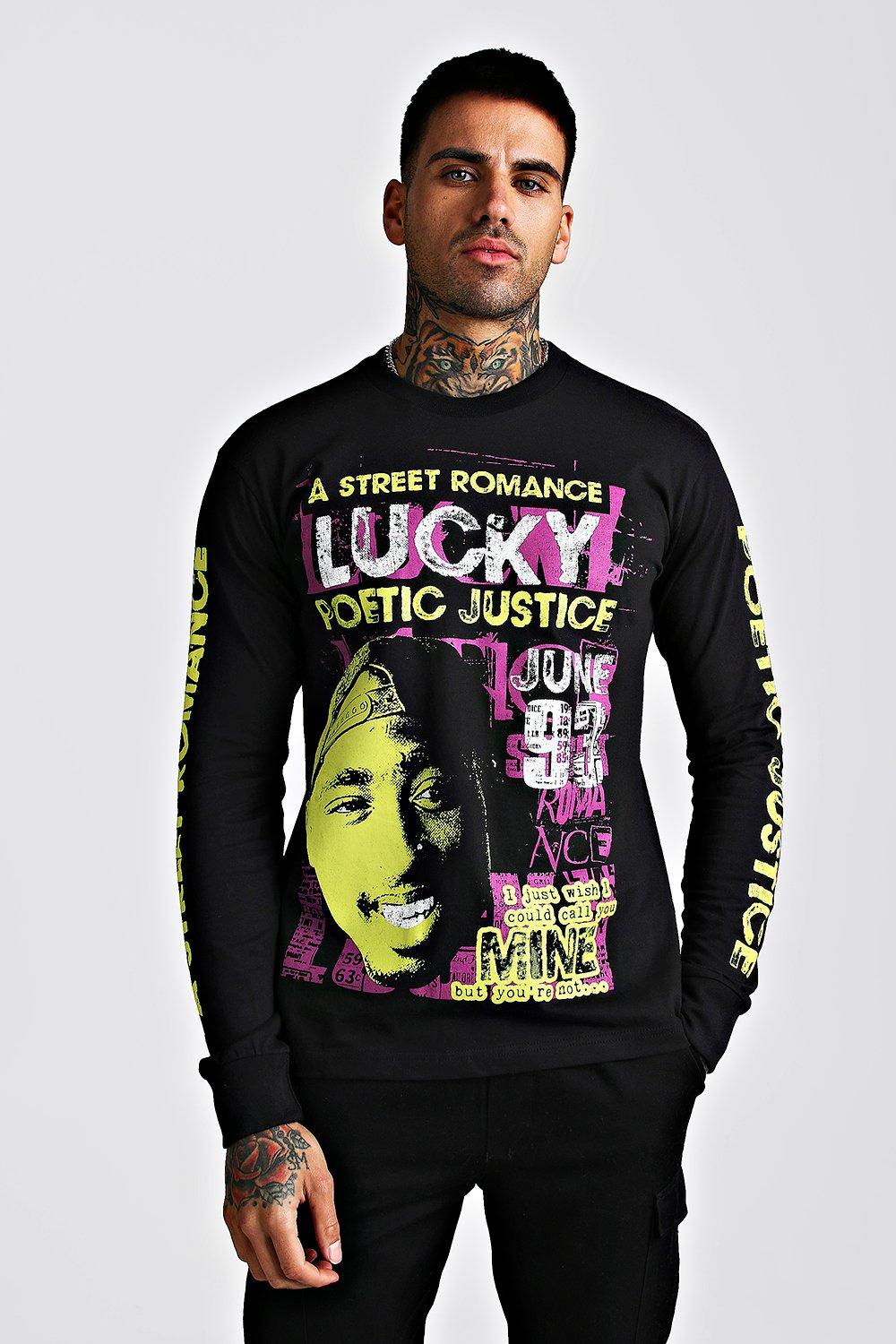 Long Sleeve Poetic Justice Tupac License T-Shirt | boohooMAN