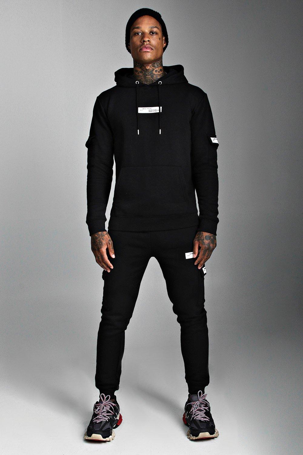 MAN Official Hooded Cargo Tracksuit With Badge boohooMAN