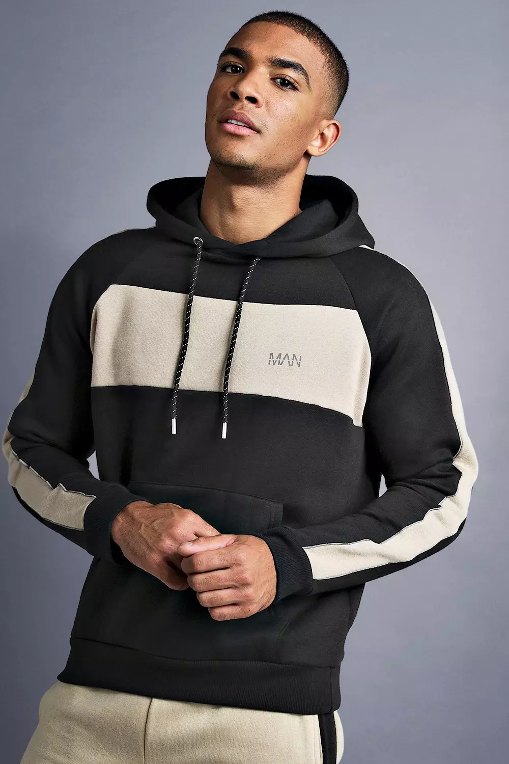 MAN Raglan Panelled Hoodie Black