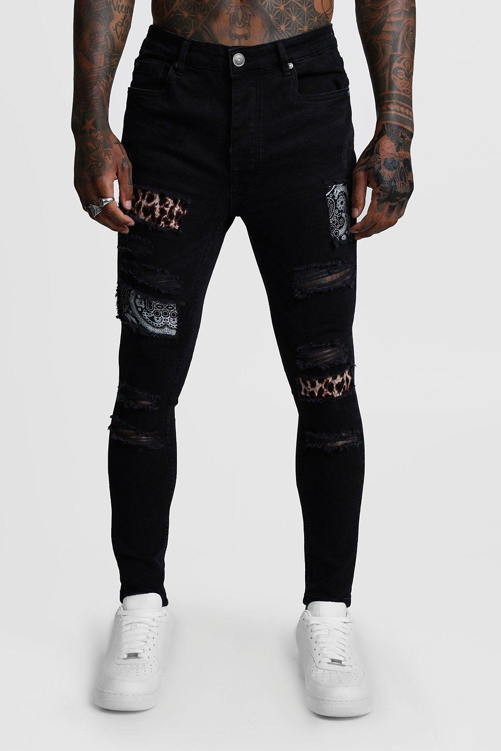 animal print patch distressed jeans