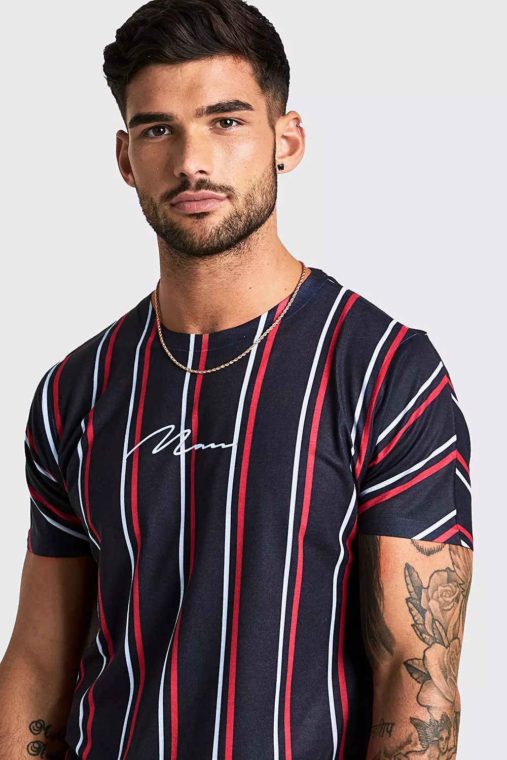 MAN Signature Vertical Stripe T-Shirt | boohooMAN USA