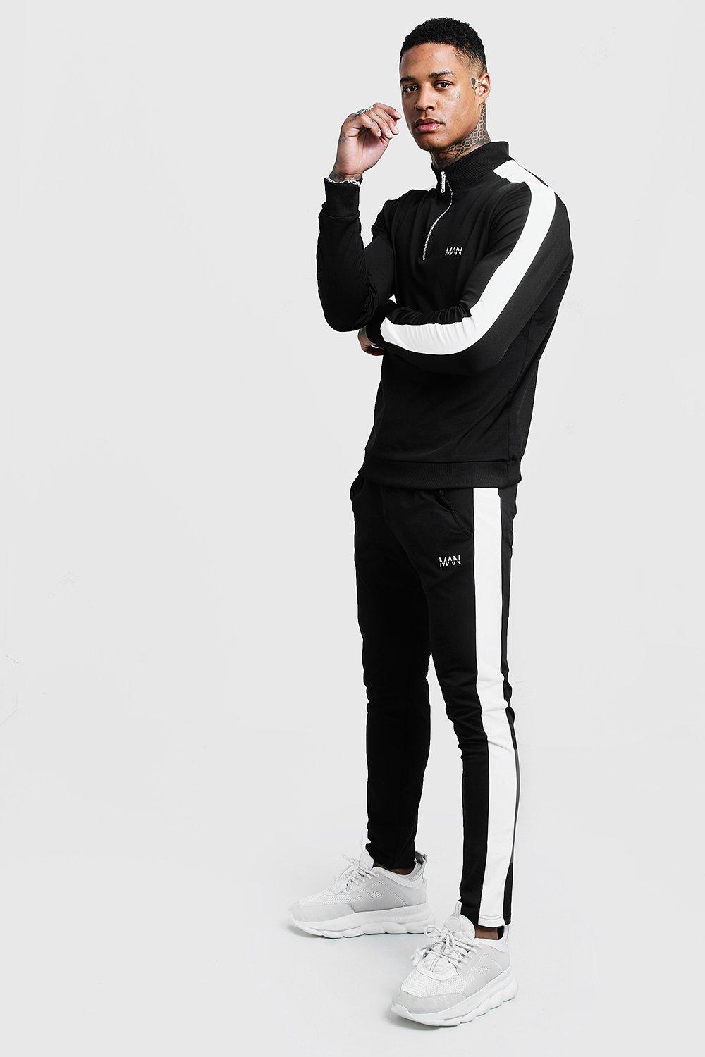 Funnel Neck Contrast Panel MAN Tracksuit | boohooMAN USA