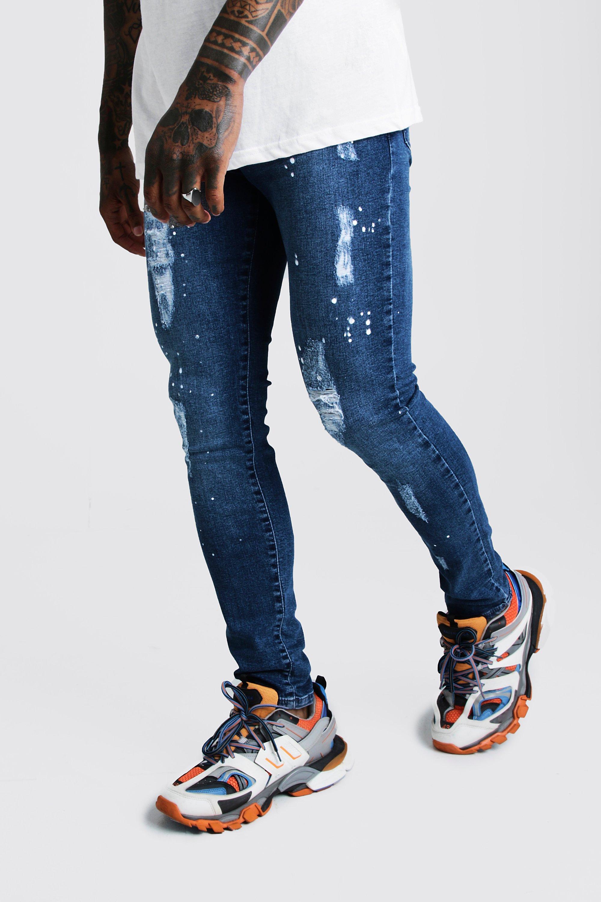 distressed splatter jeans