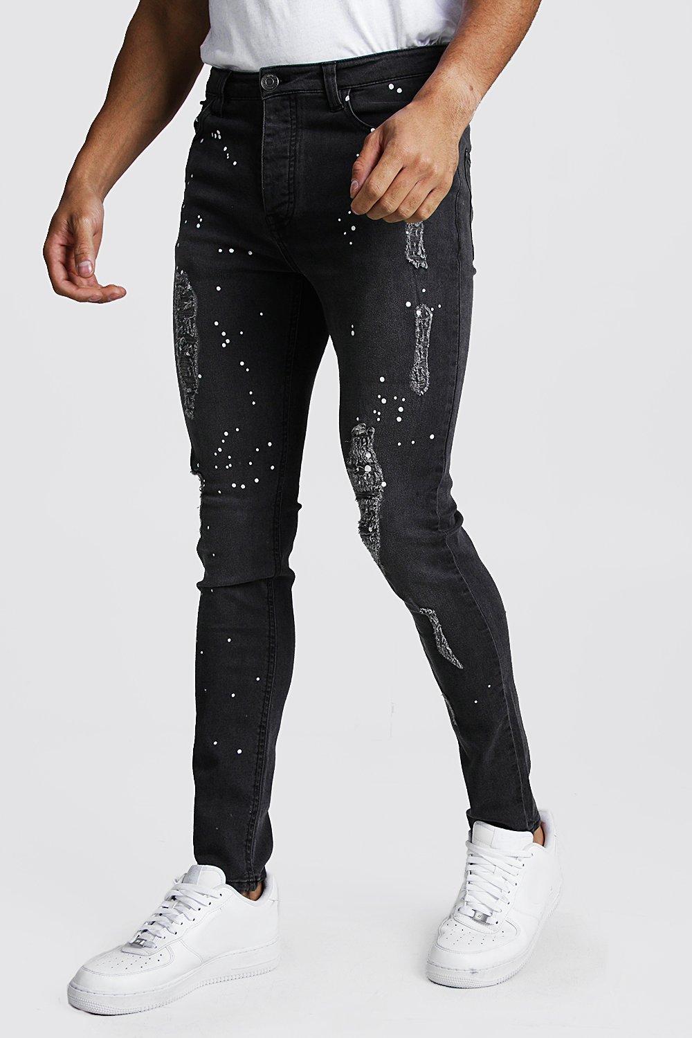 boohooman paint splatter jeans