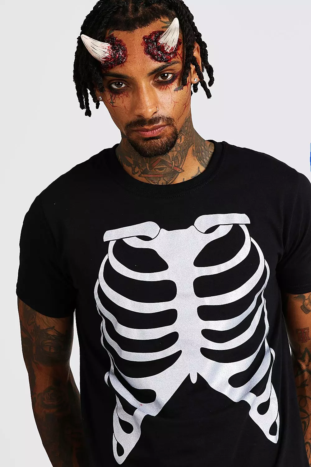 Halloween Skeleton Bones Metallic Print T-Shirt | boohooMAN USA