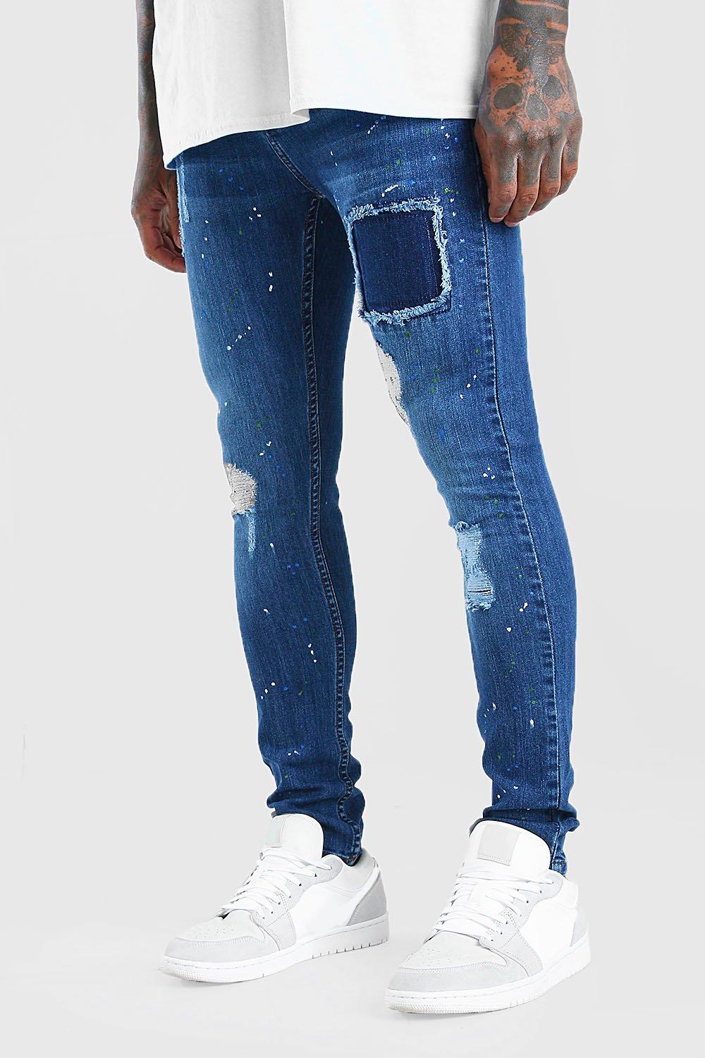 boohooman paint splatter jeans