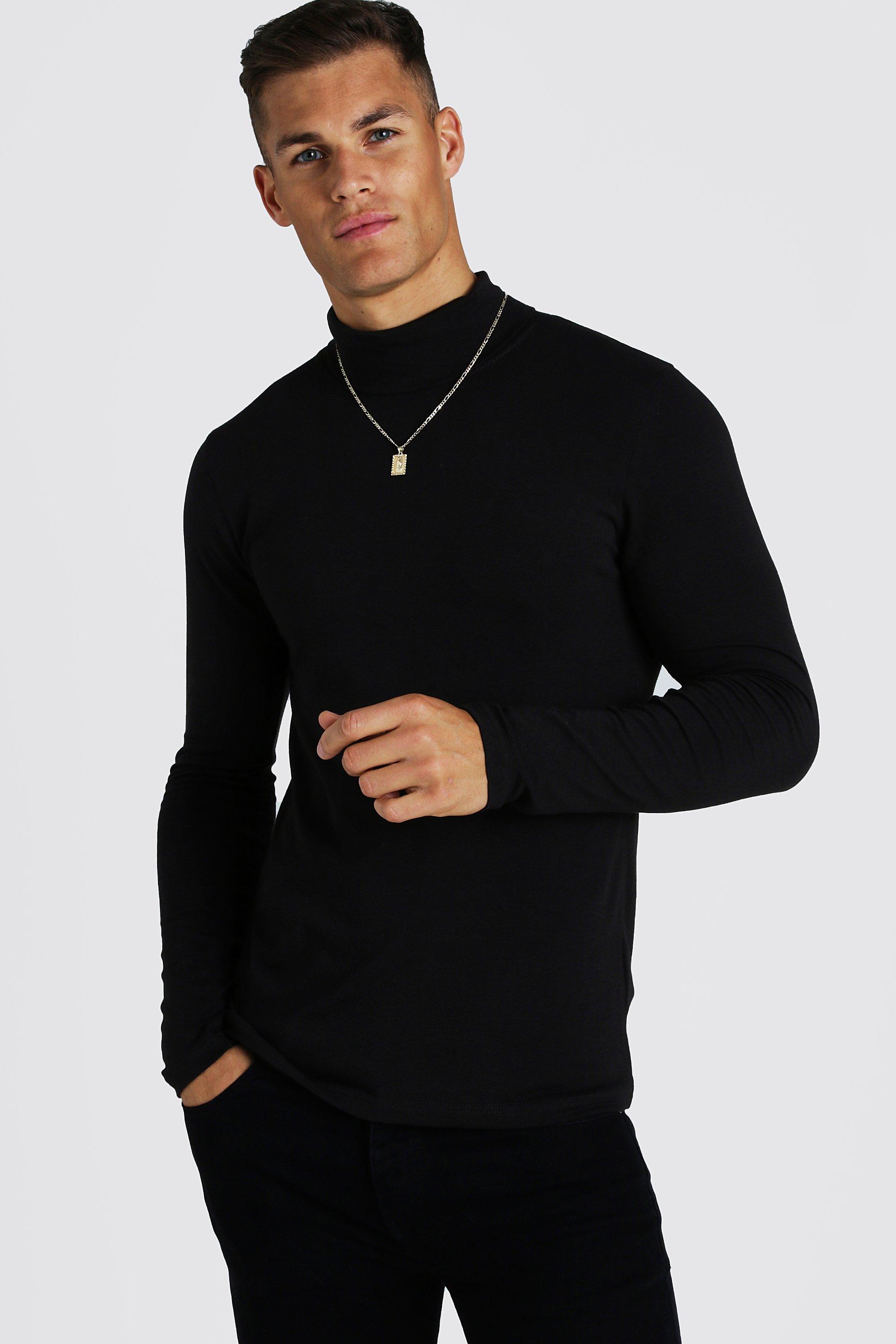 Muscle Fit Long Sleeve Roll Neck T-Shirt | boohooMAN
