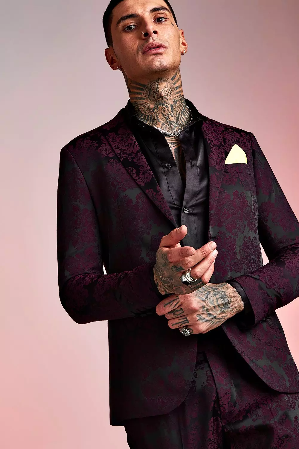 Maroon Paisley Jacquard Skinny Fit Suit Jacket alternatieve afbeelding