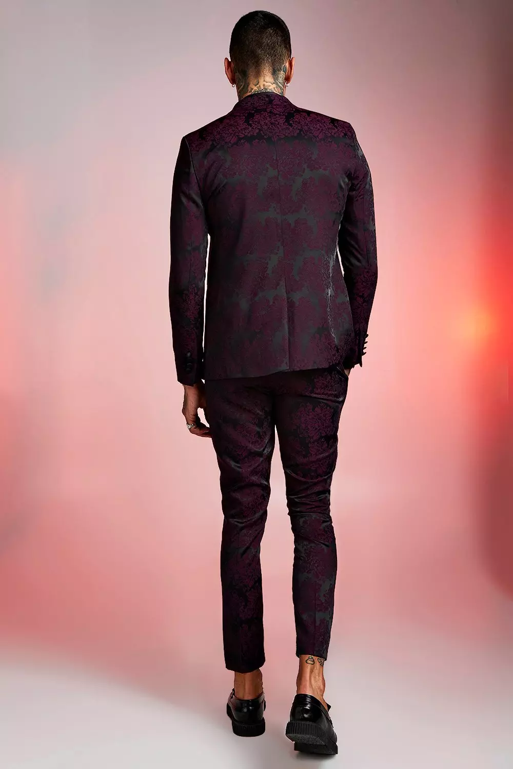Maroon Paisley Jacquard Skinny Fit Suit Jacket alternatieve afbeelding