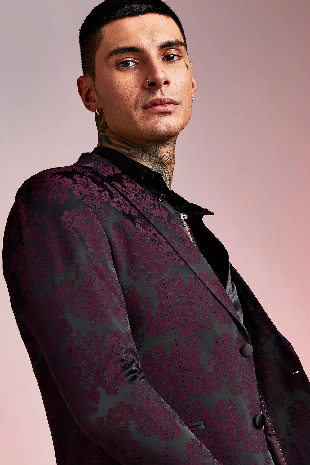 Maroon Paisley Jacquard Skinny Fit Suit Jacket alternatieve afbeelding