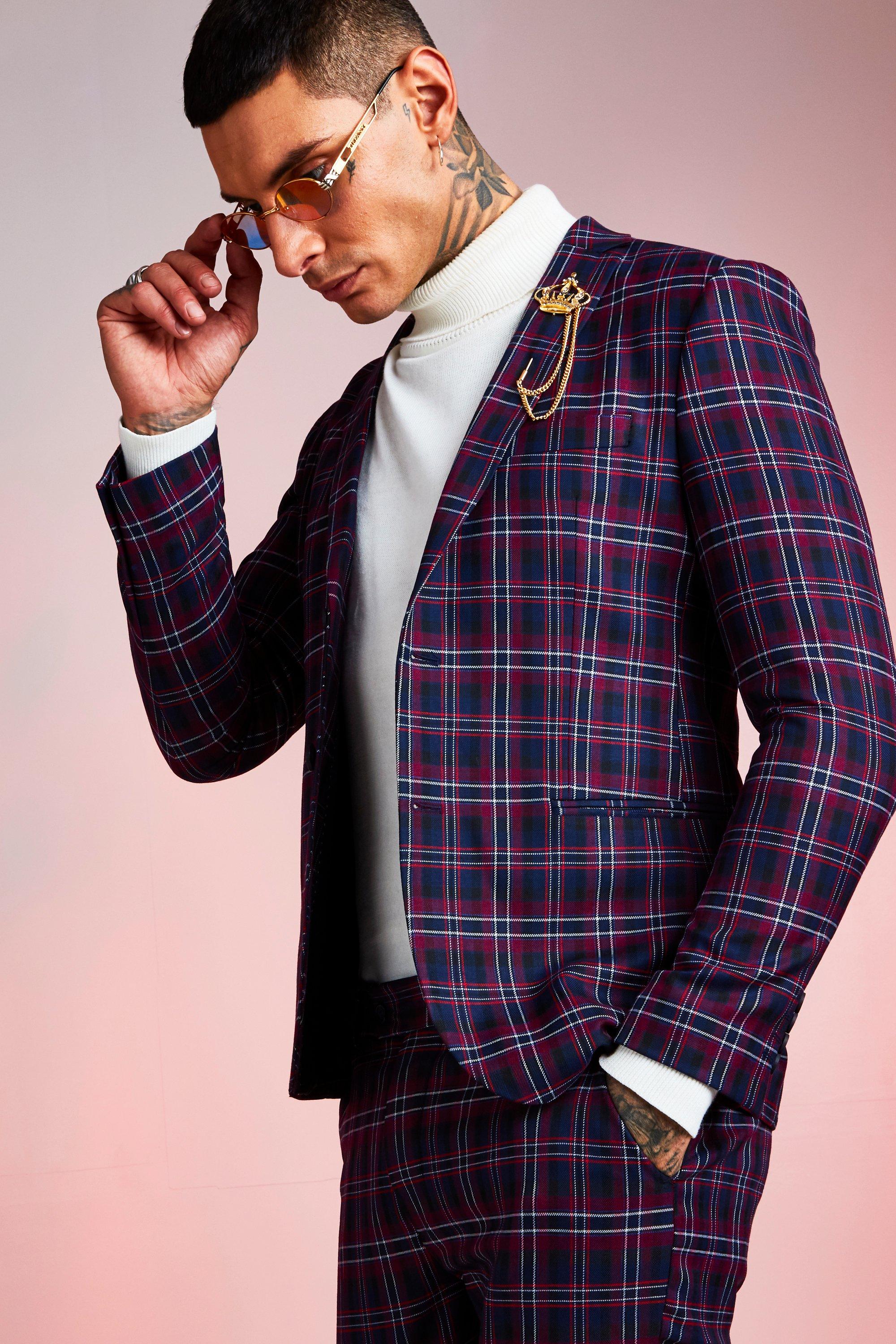 Red tartan suit jacket