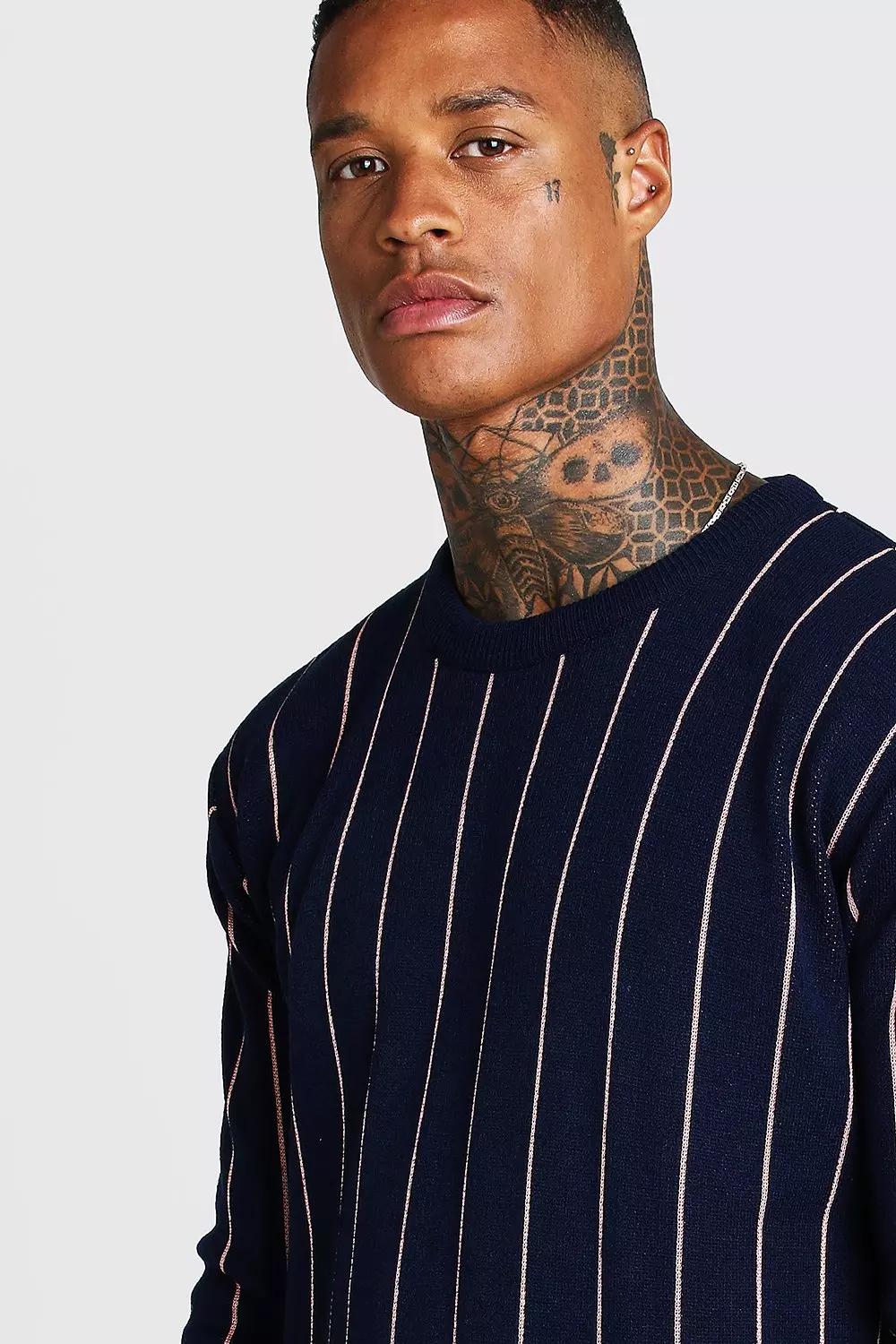 Long Sleeve Pinstripe Knitted Jumper boohooMAN