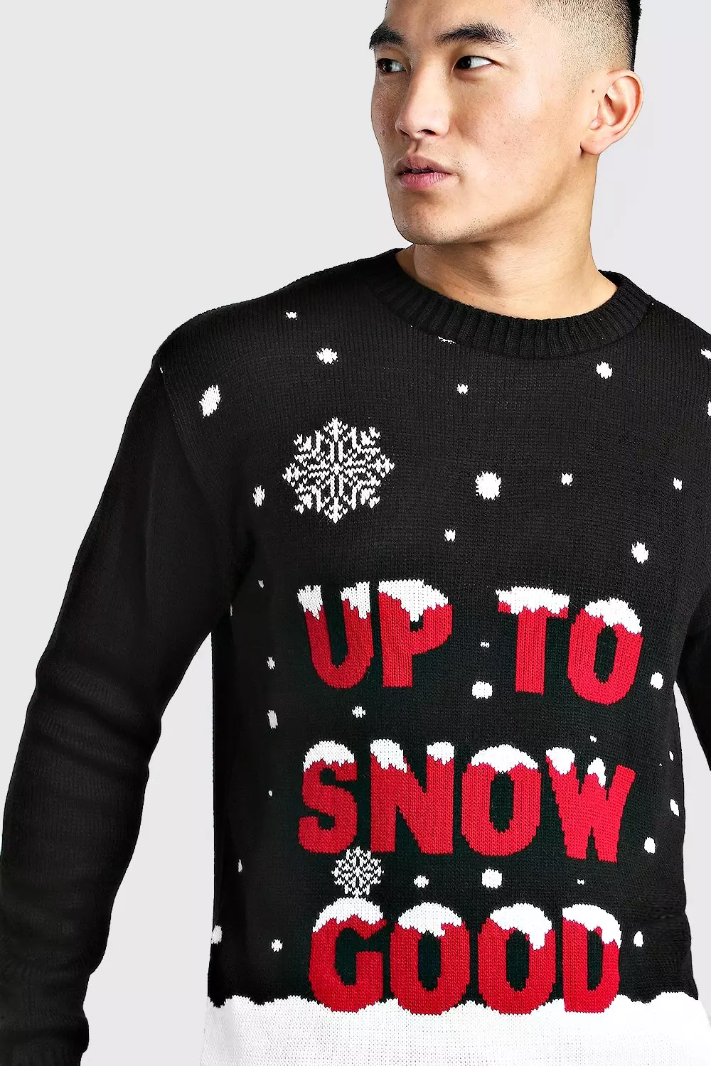 Up To Snow Good Knitted Christmas Jumper boohooMAN UK