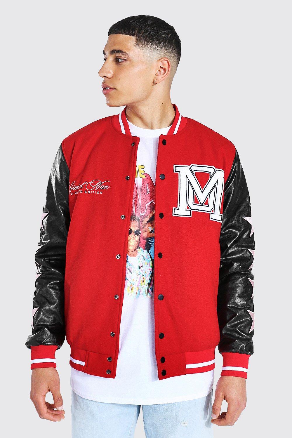 Om Star Sleeve Varsity Jacket