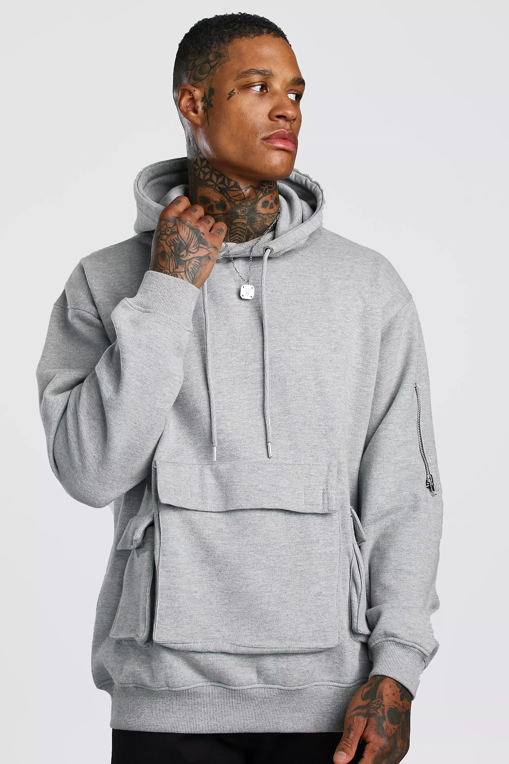 Oversized Utility Pocket Hoodie boohooMAN USA