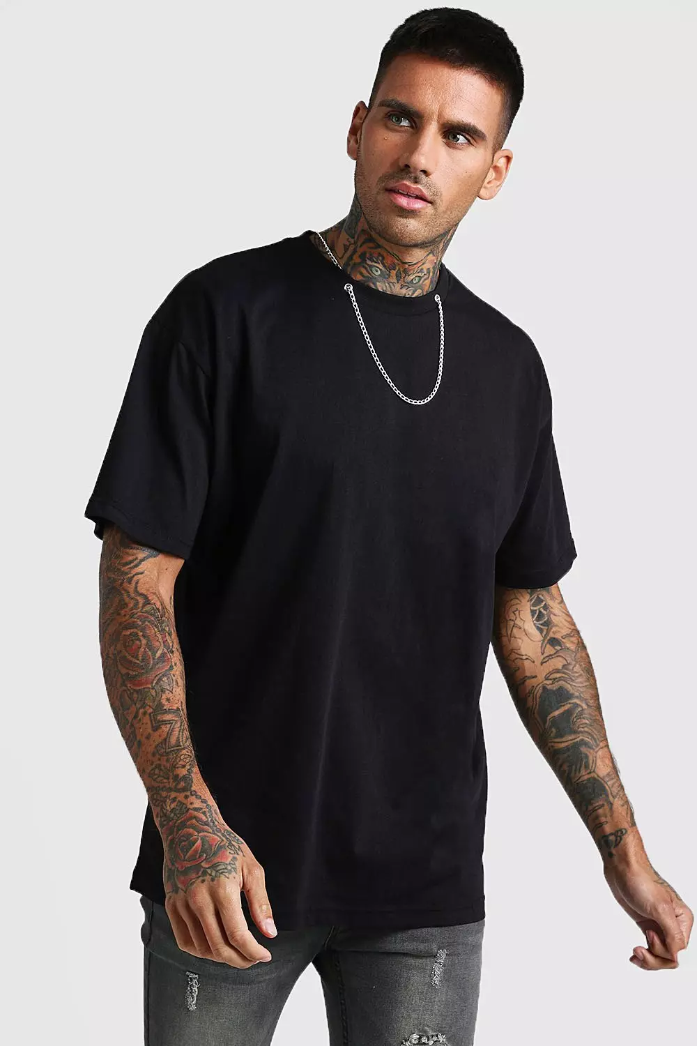 T-shirt coupe ample avec collier en châine, Noir autre image