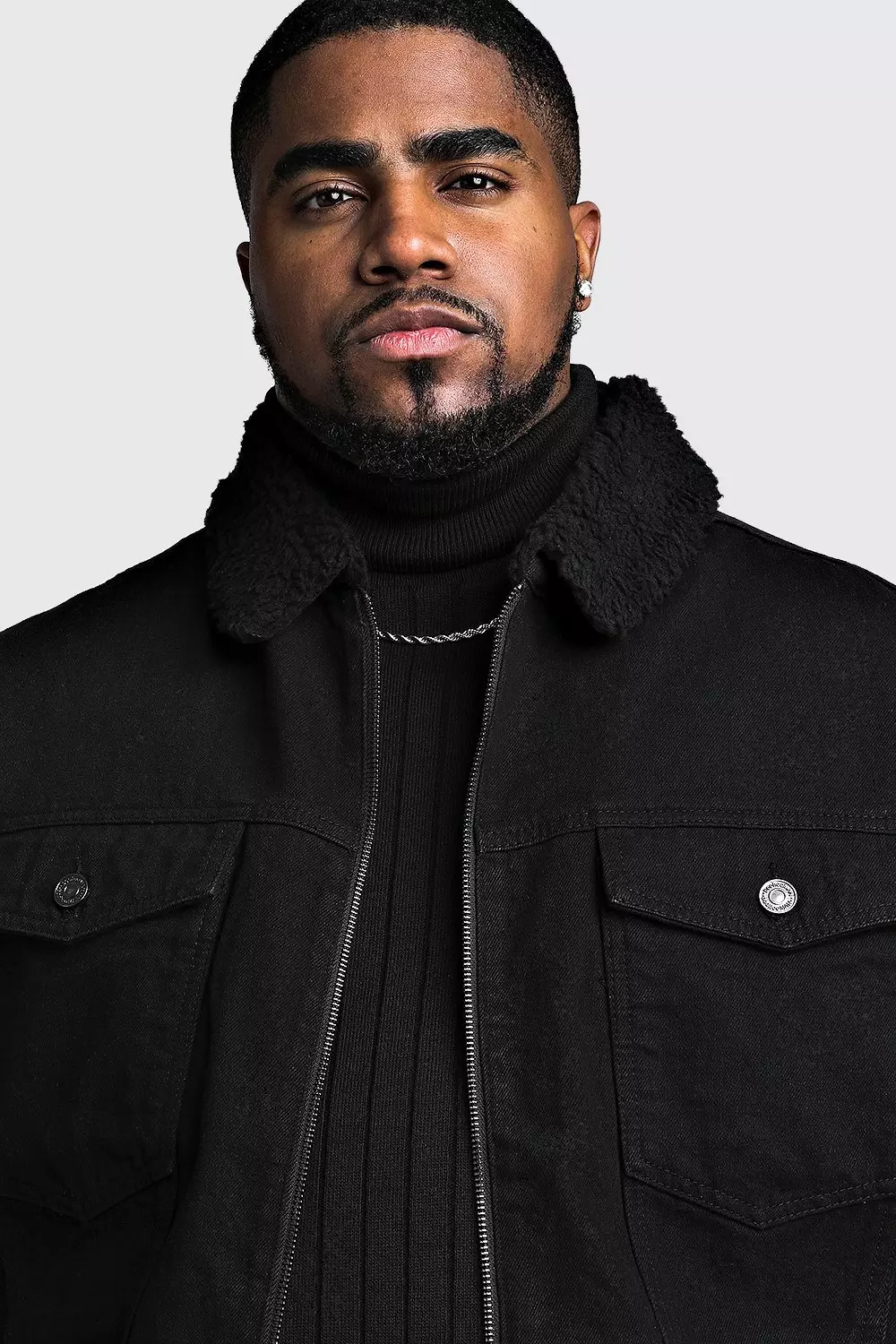 Borg collar black denim jacket clearance