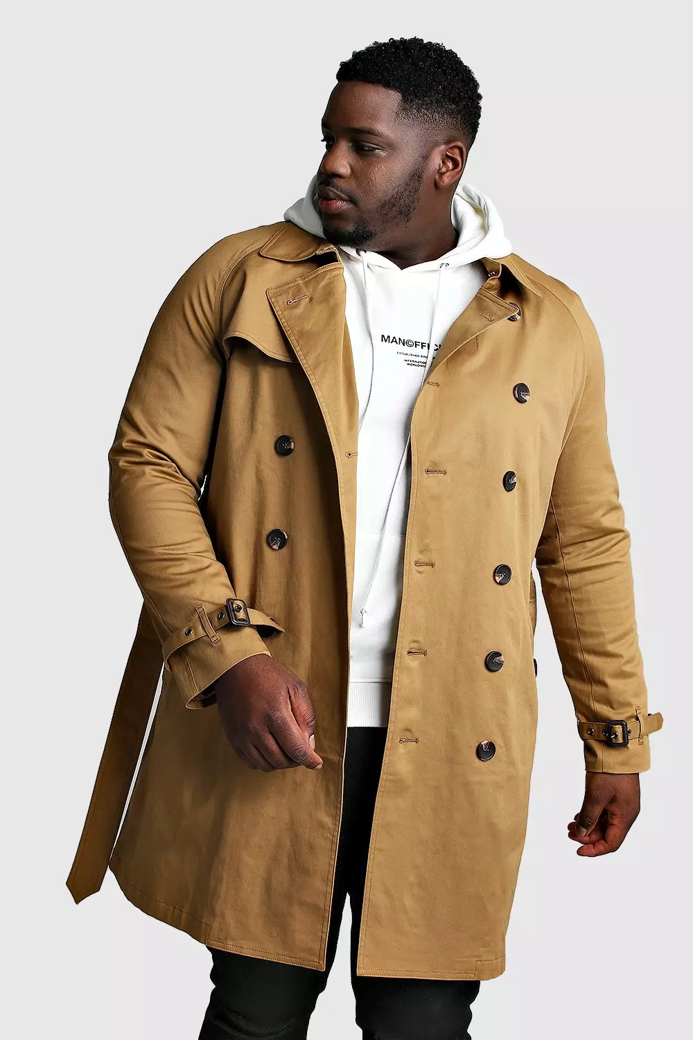 Plus Size Double Breasted Trench Coat boohooMAN