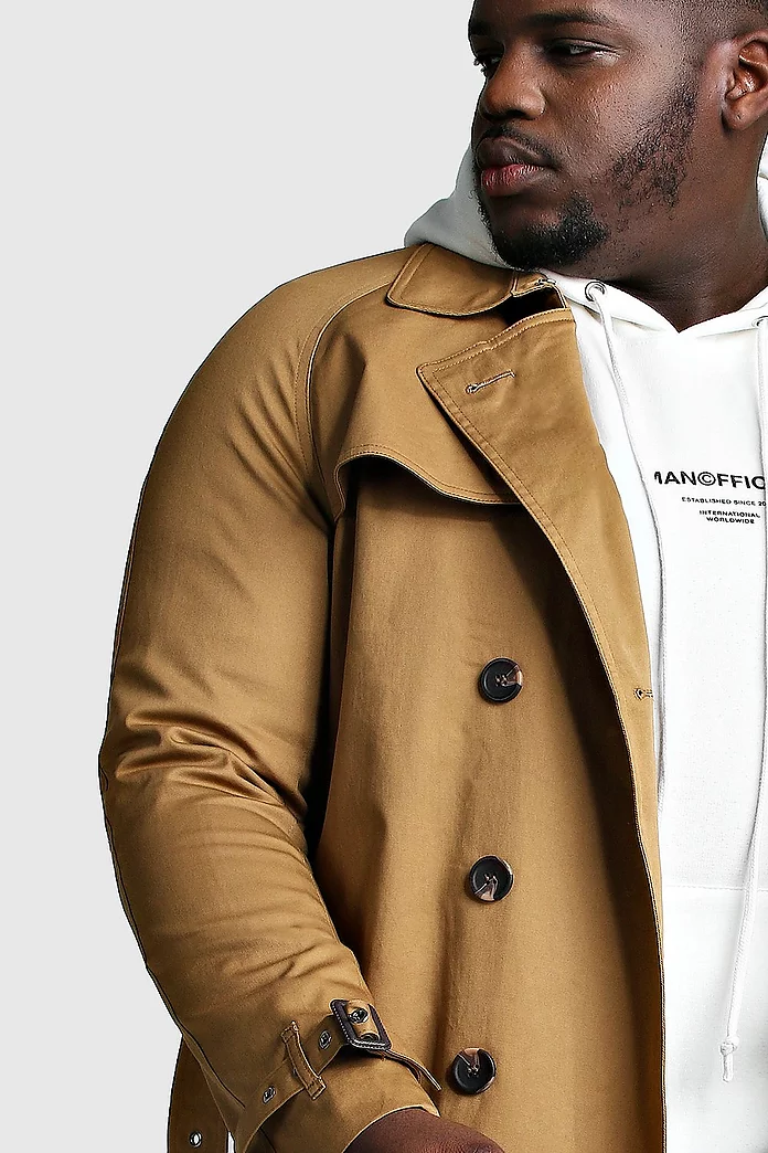 Plus Size Double Breasted Trench Coat | boohooMAN USA Plus Size Double Breasted Trench Coat | boohooMAN USA