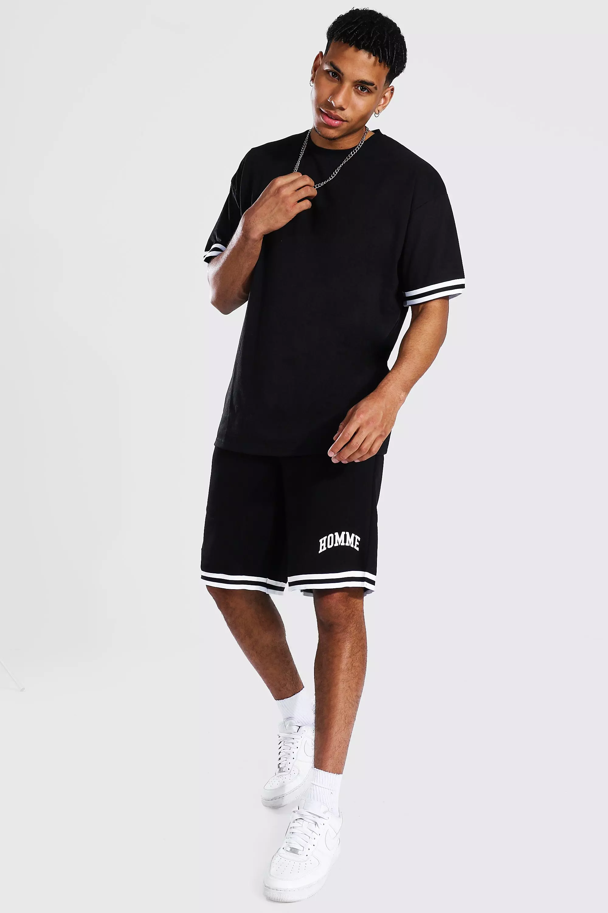 Oversized Homme Taped T shirt Short Set boohooMAN DE