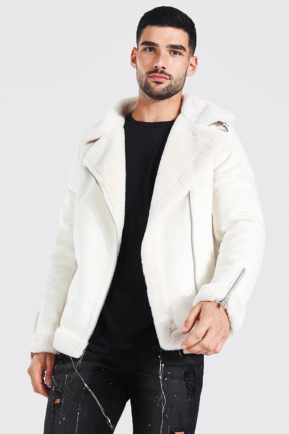 Men's Faux Fur Lined Suede Aviator Jacket