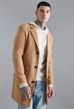 Single Breasted Wool Mix Overcoat Camel