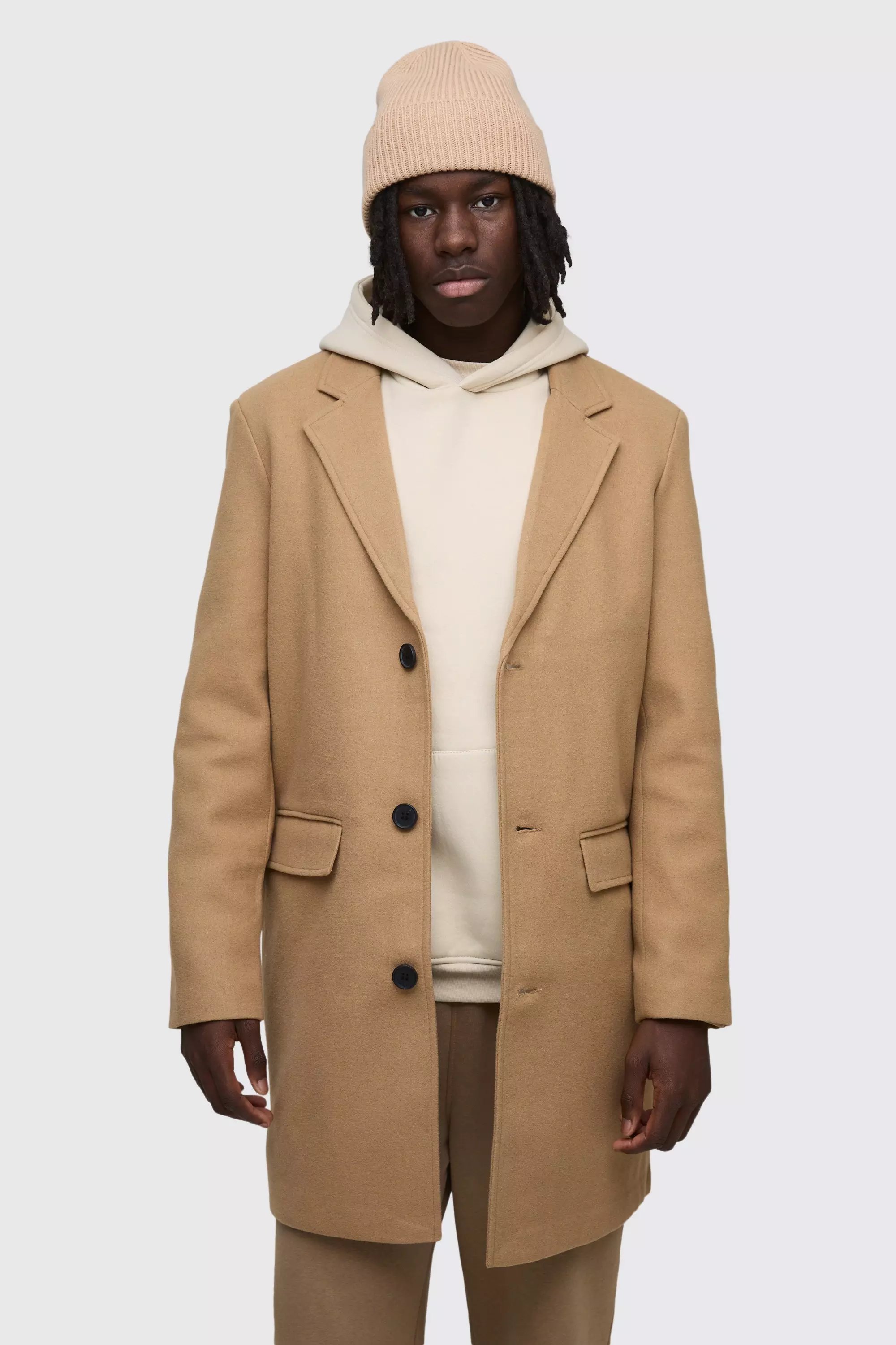 Single Breasted Wool Mix Overcoat Camel