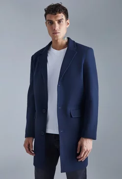 Single Breasted Wool Mix Overcoat Navy