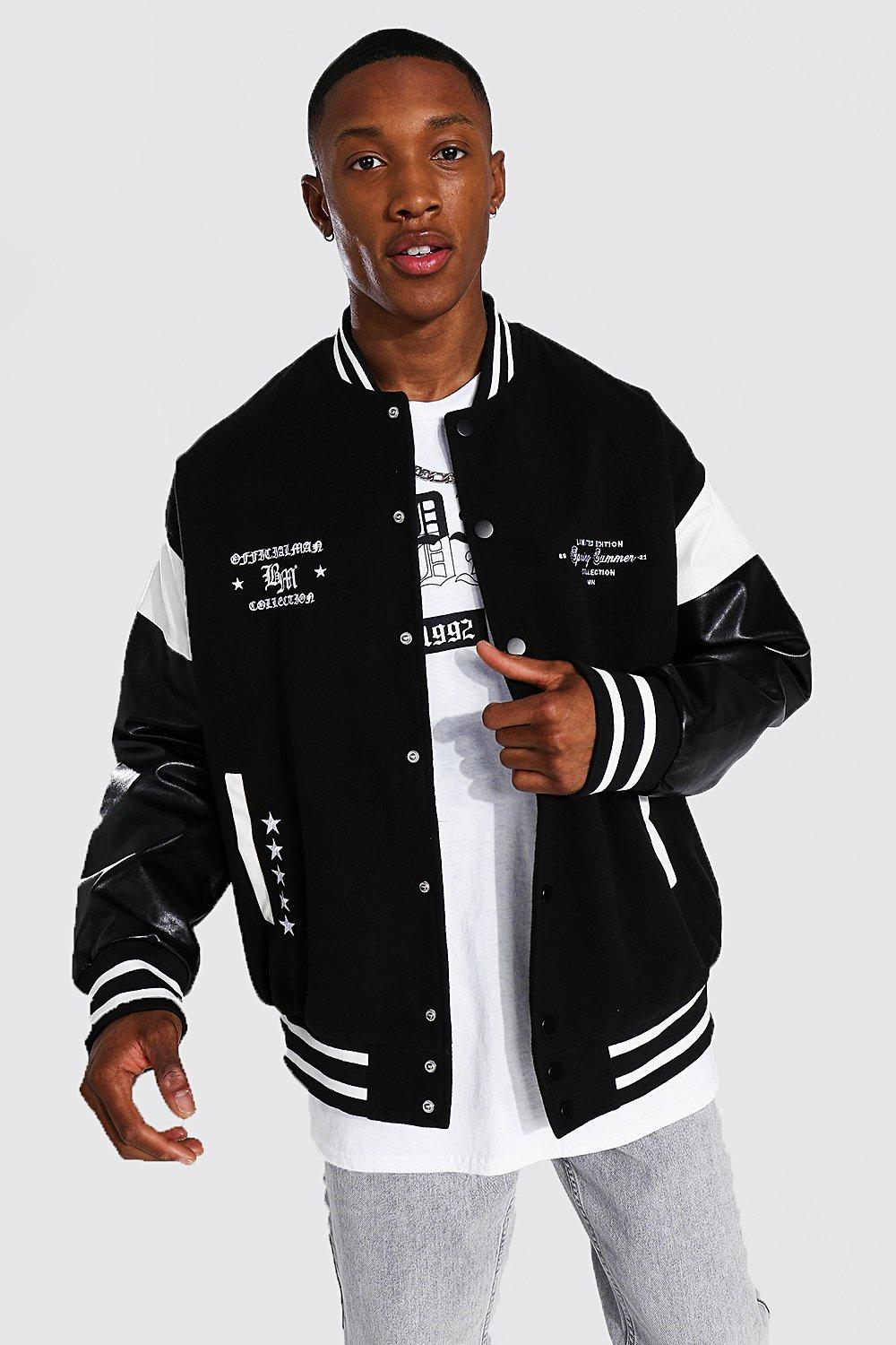 Ofcl Arch Back Varsity Jacket | boohooMAN USA