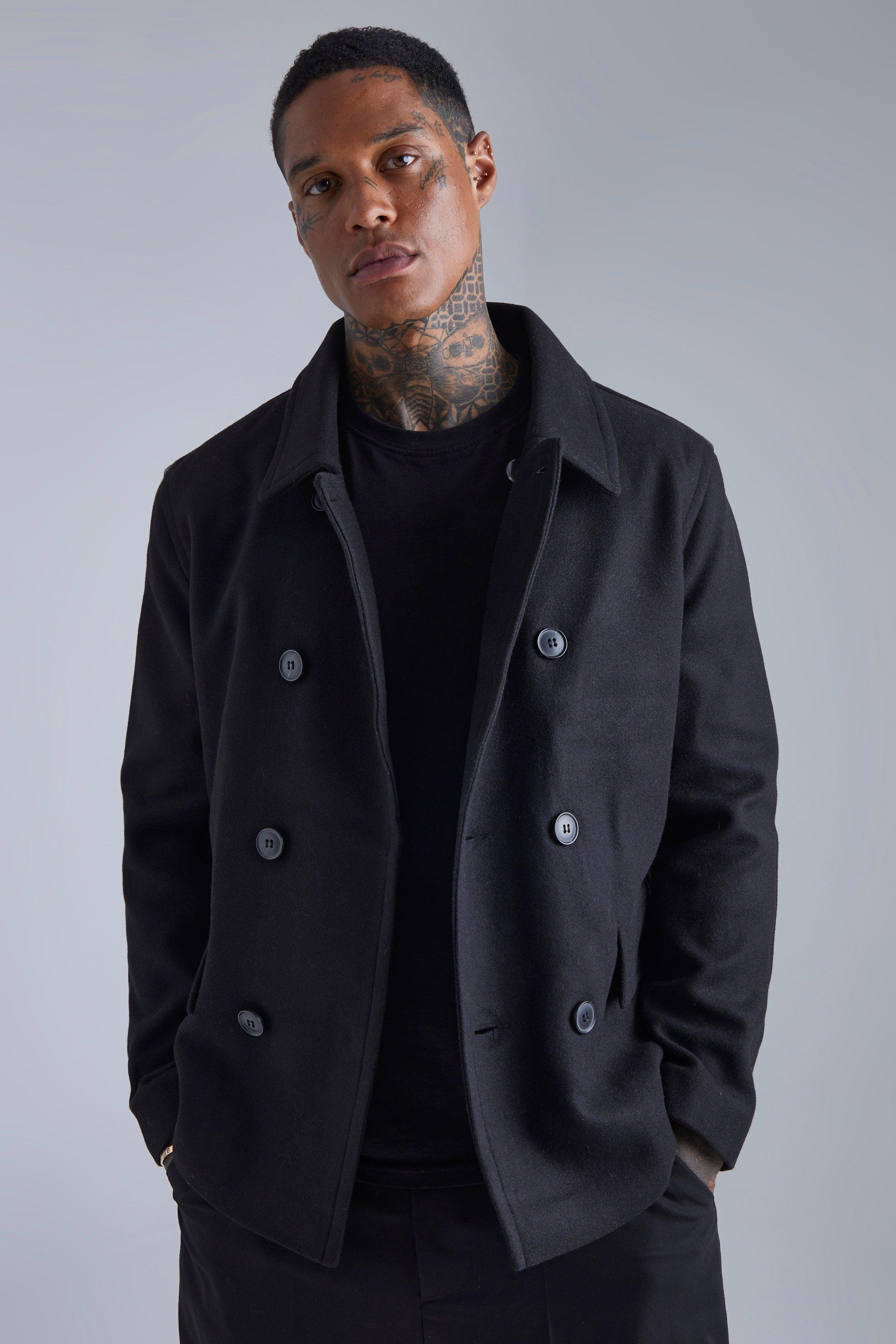 Black double 2025 breasted coat mens