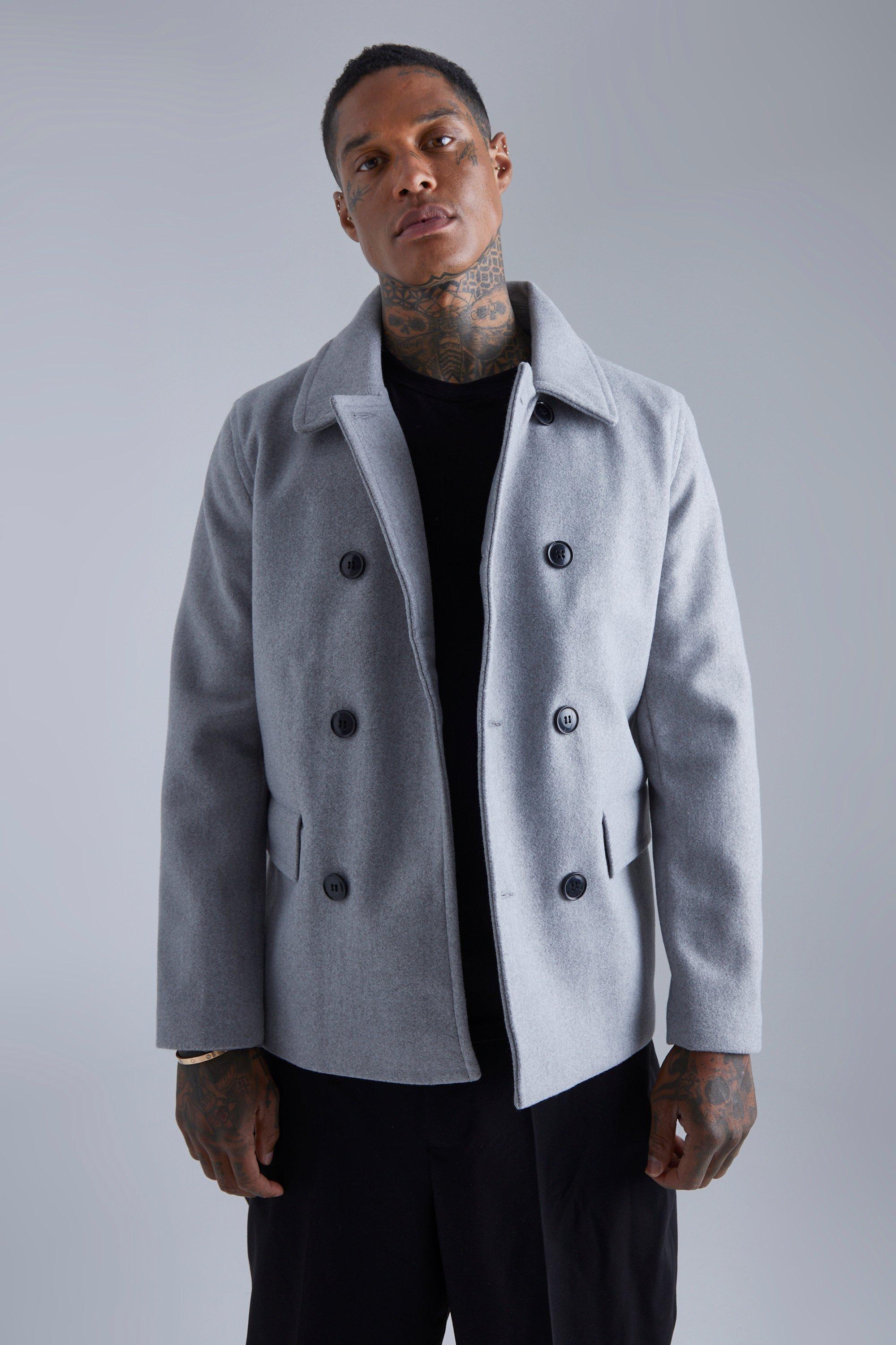 Mens Peacoat Wool Light Grey double breasted Style Coat