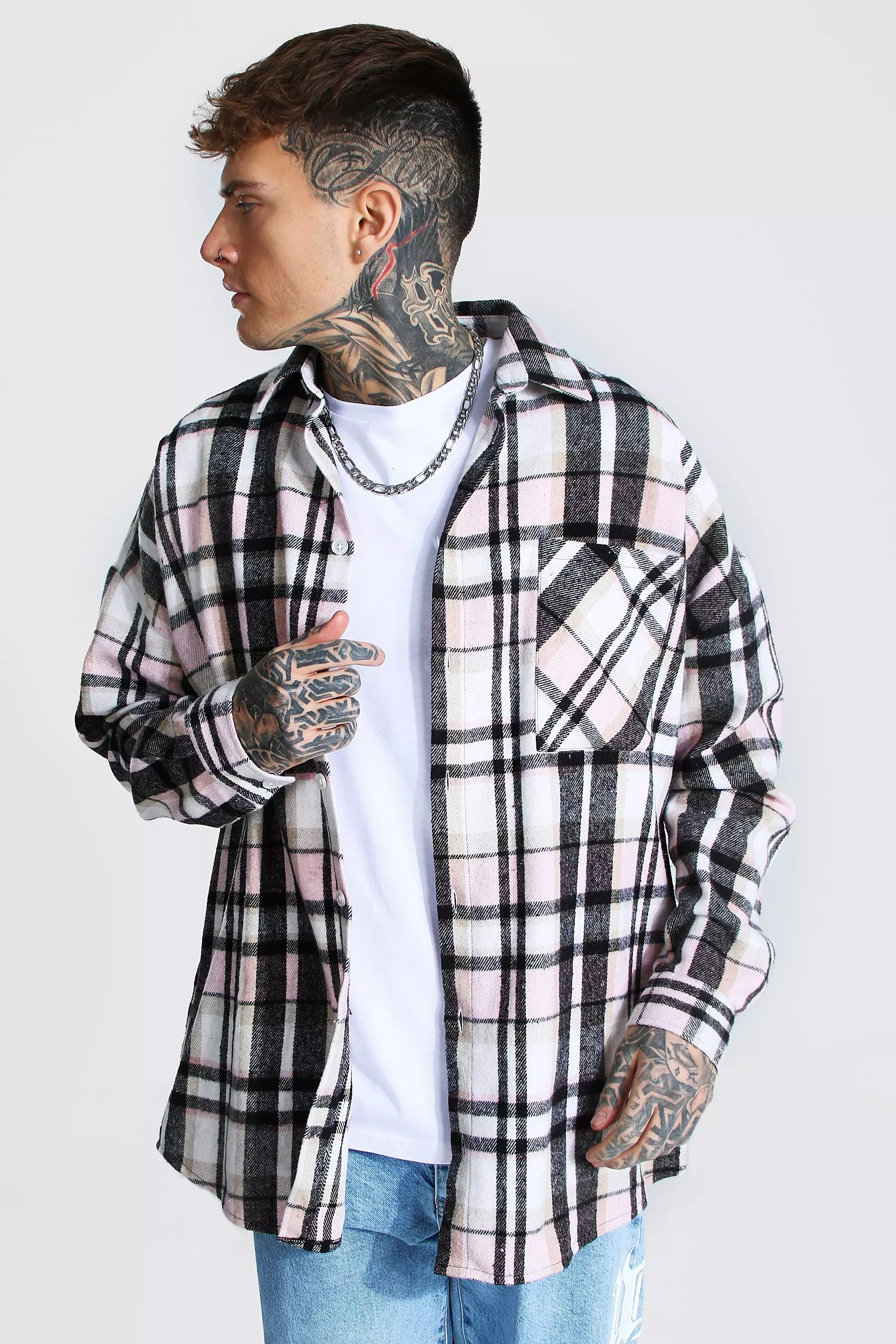 Light pink Oversized Heavy Weight Check Overshirt alternative image