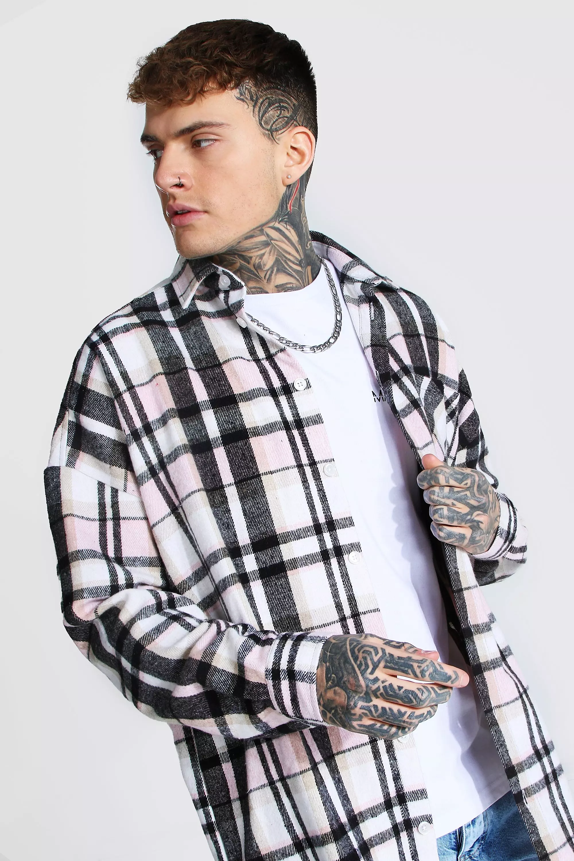Light pink Oversized Heavy Weight Check Overshirt alternative image