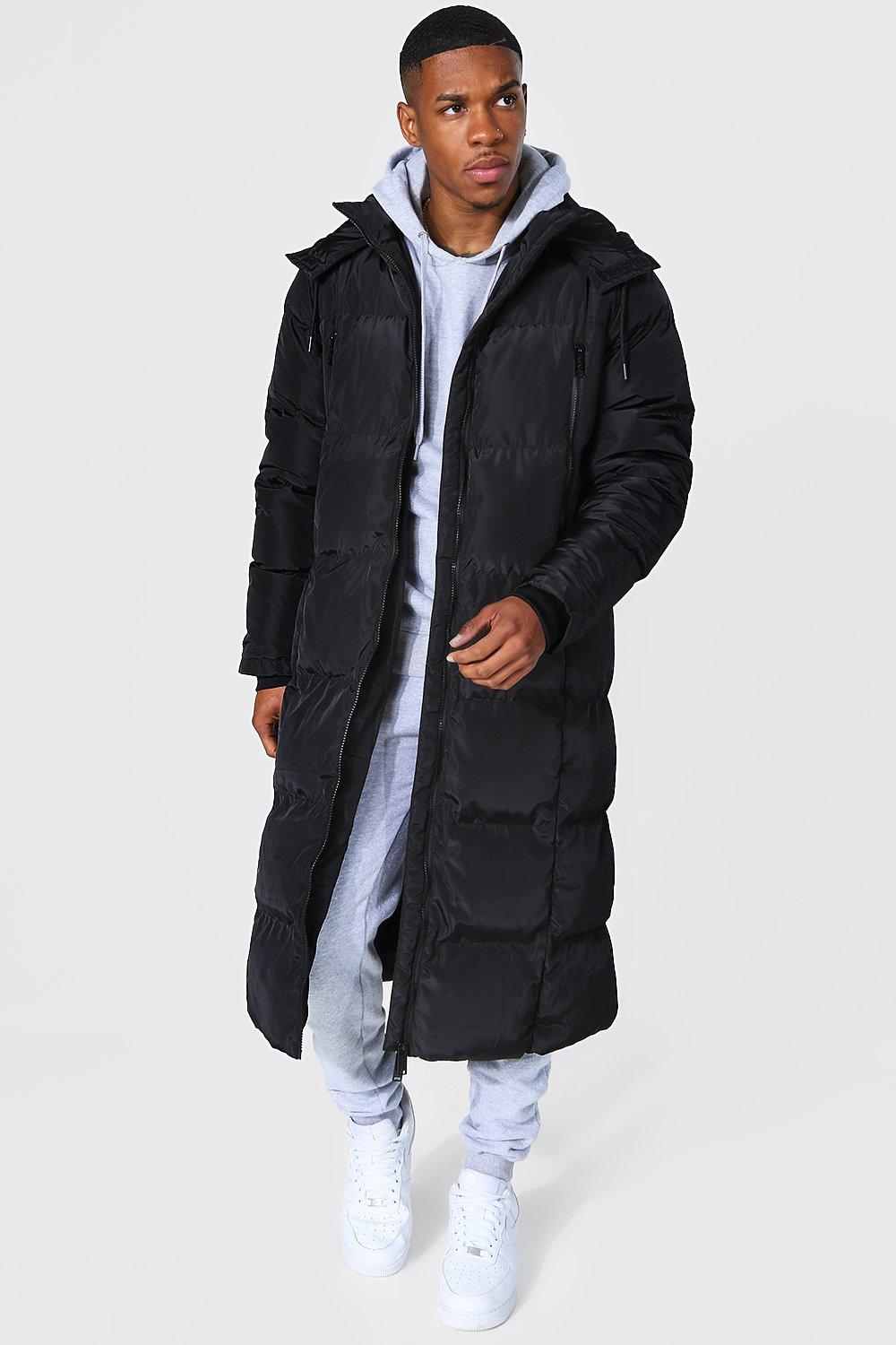 Men's Longline Duvet Puffer in Black