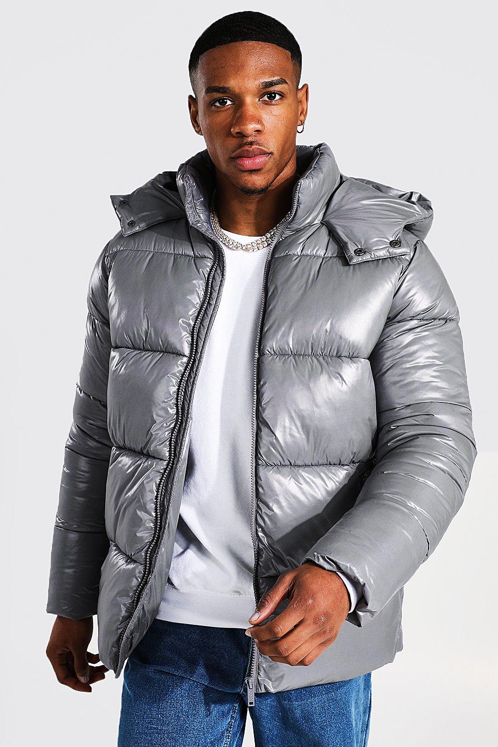 Men's 100% Recycled Puffer Jacket in Dark Grey