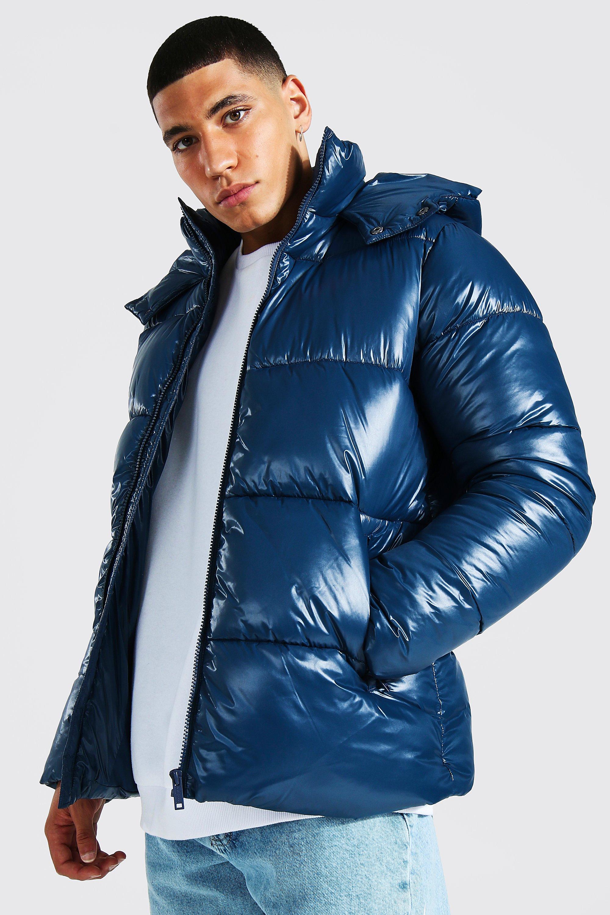 High Shine Panel Puffer Jacket boohooMAN USA