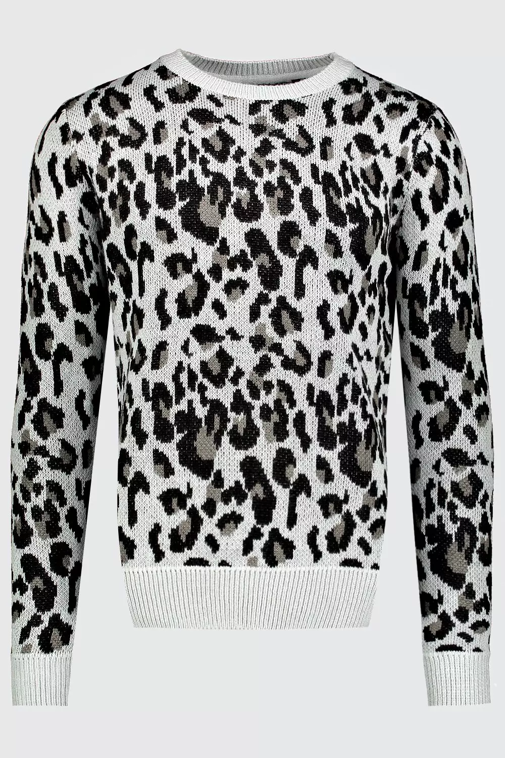 Animal Print Knitted Jumper boohooMAN UK