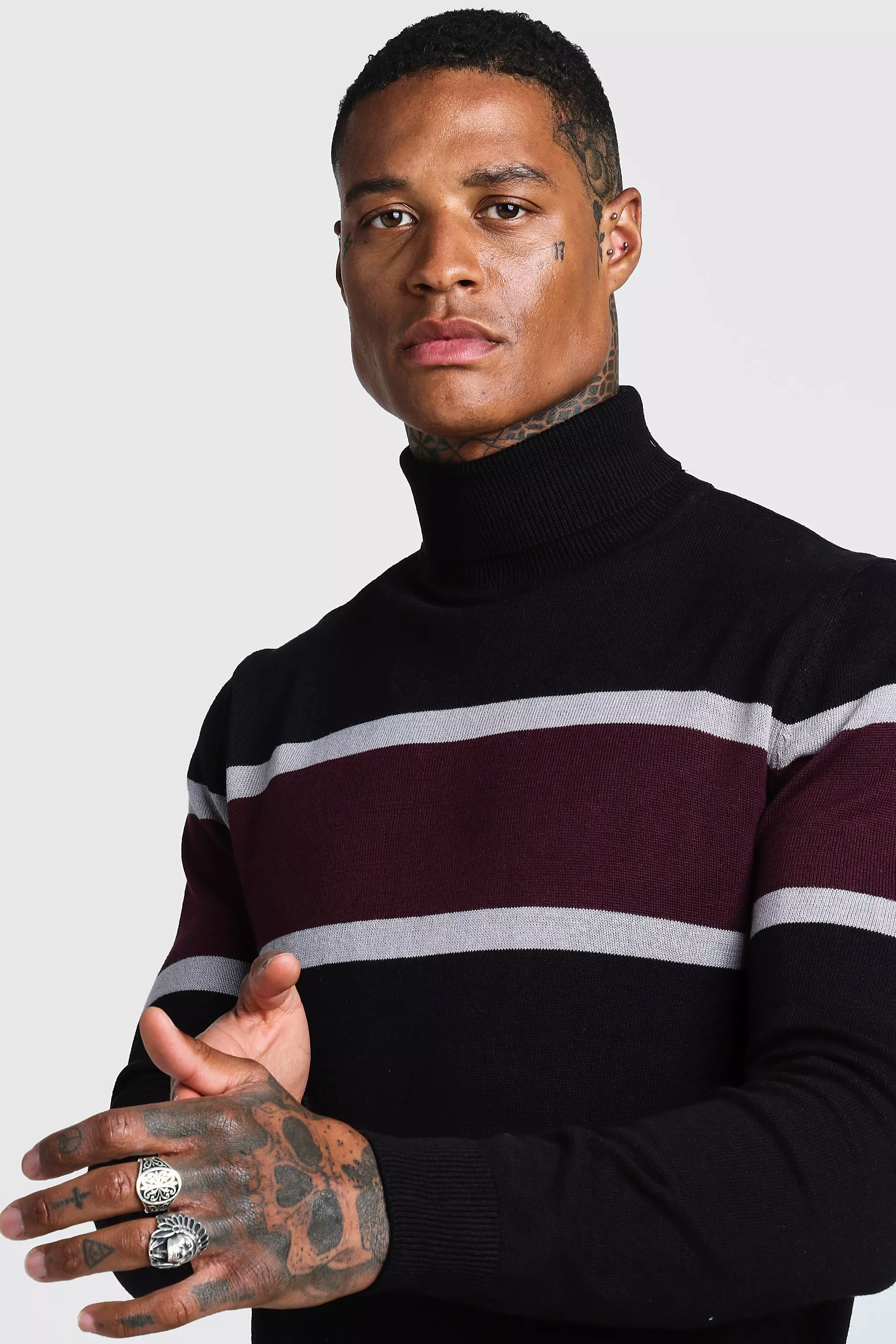 Colour block roll neck jumper store