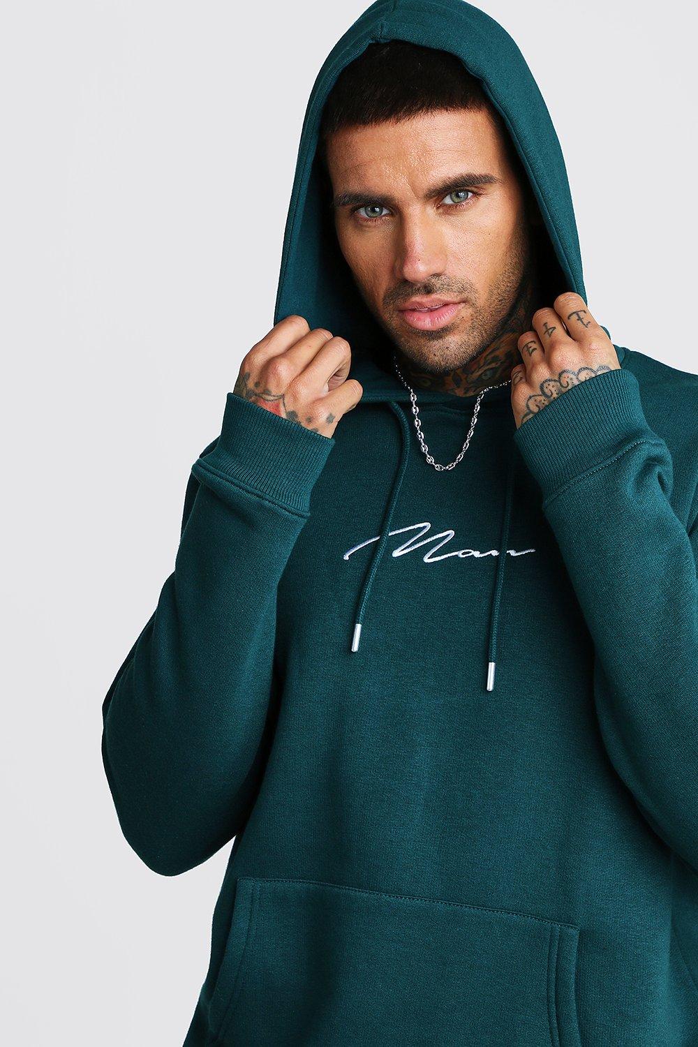 boohooman hoodie with man embroidery in black