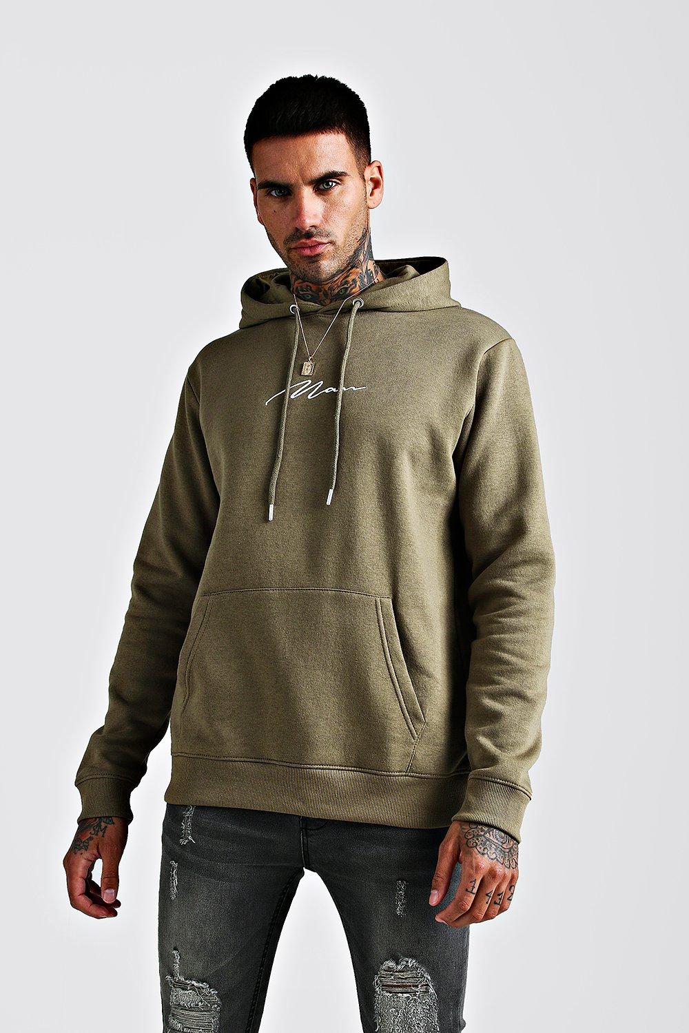 man signature embroidered hoodie