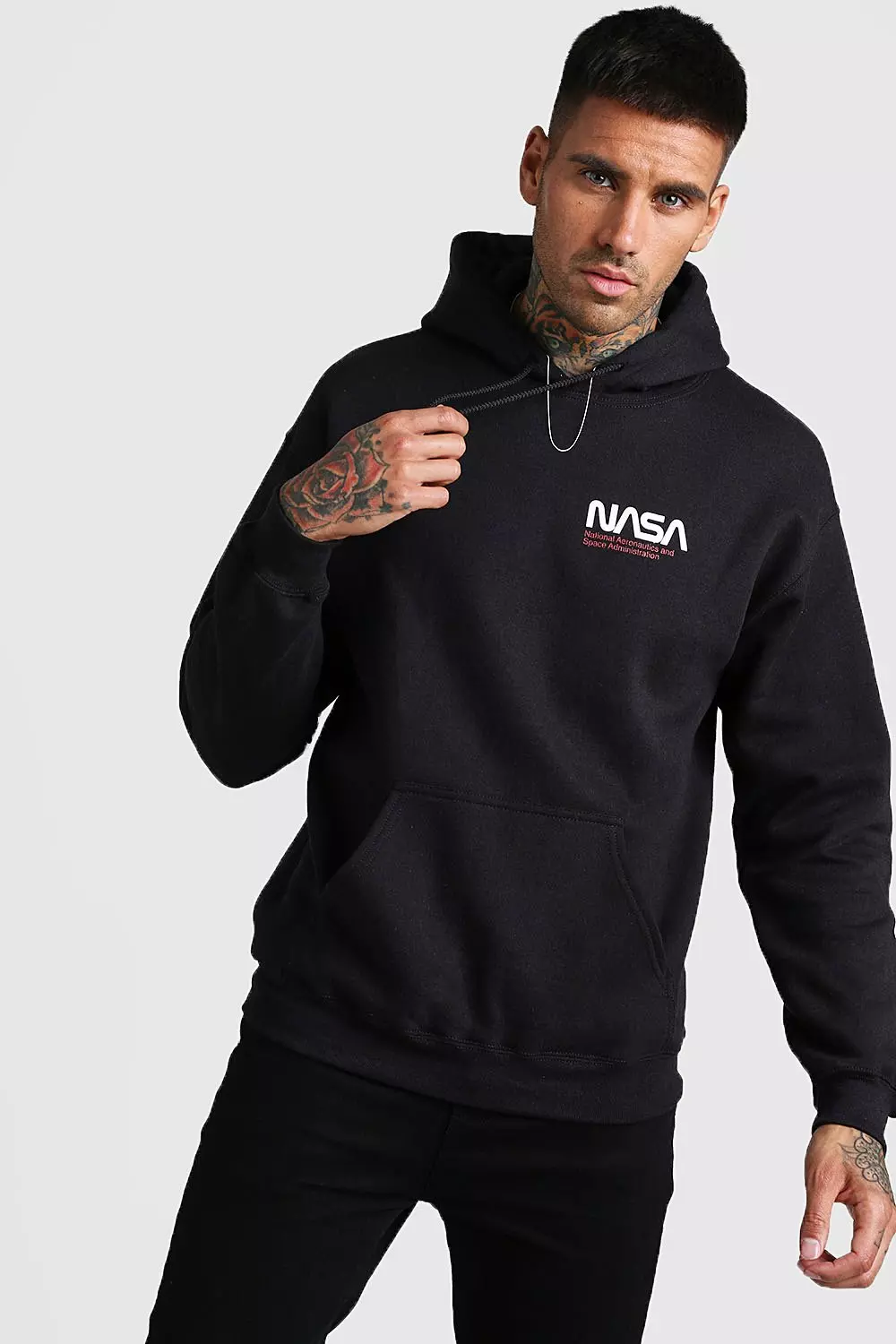 NASA License Front Back Print Hoodie boohooMAN
