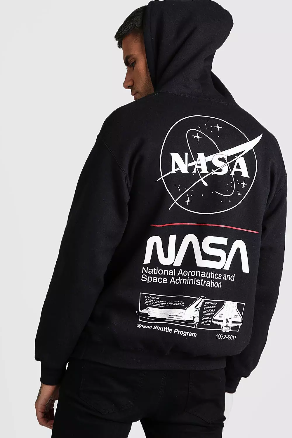 NASA License Front Back Print Hoodie boohooMAN USA