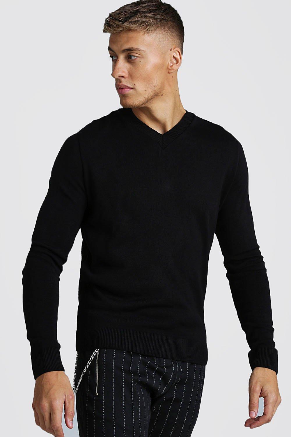 Muscle Fit V-Neck Knitted Jumper - boohooMAN