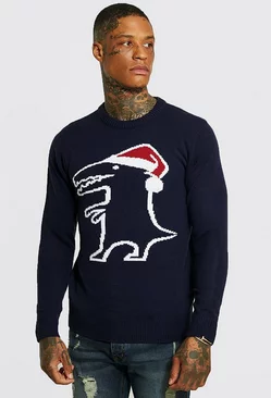 Dino Christmas Sweater Navy