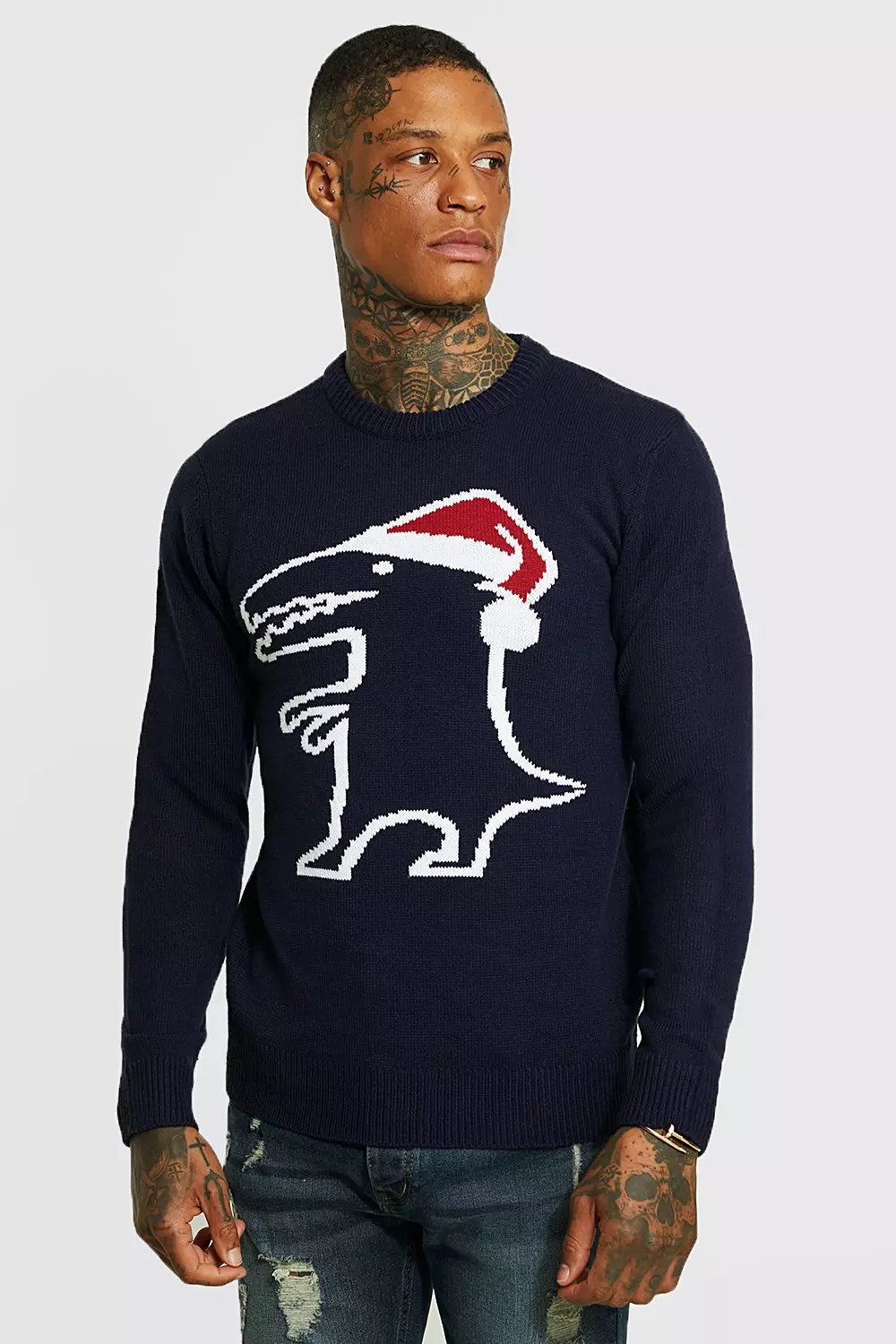 Dino Christmas Sweater Navy