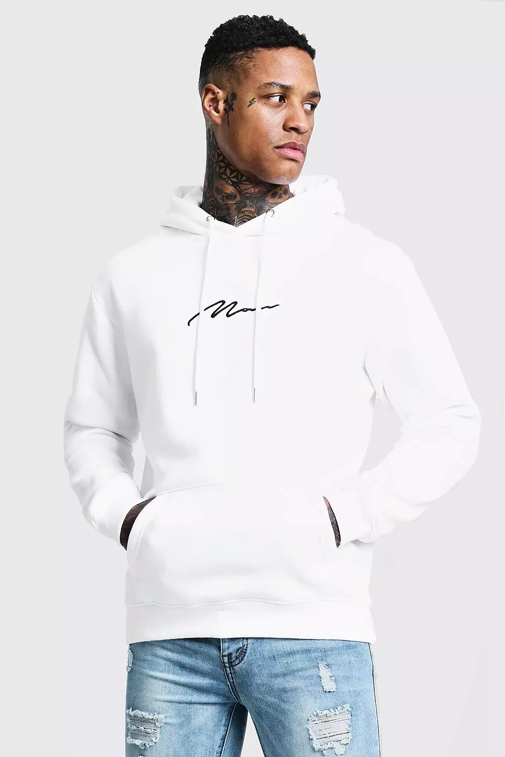 MAN Signature Embroidered Hoodie boohooMAN UK