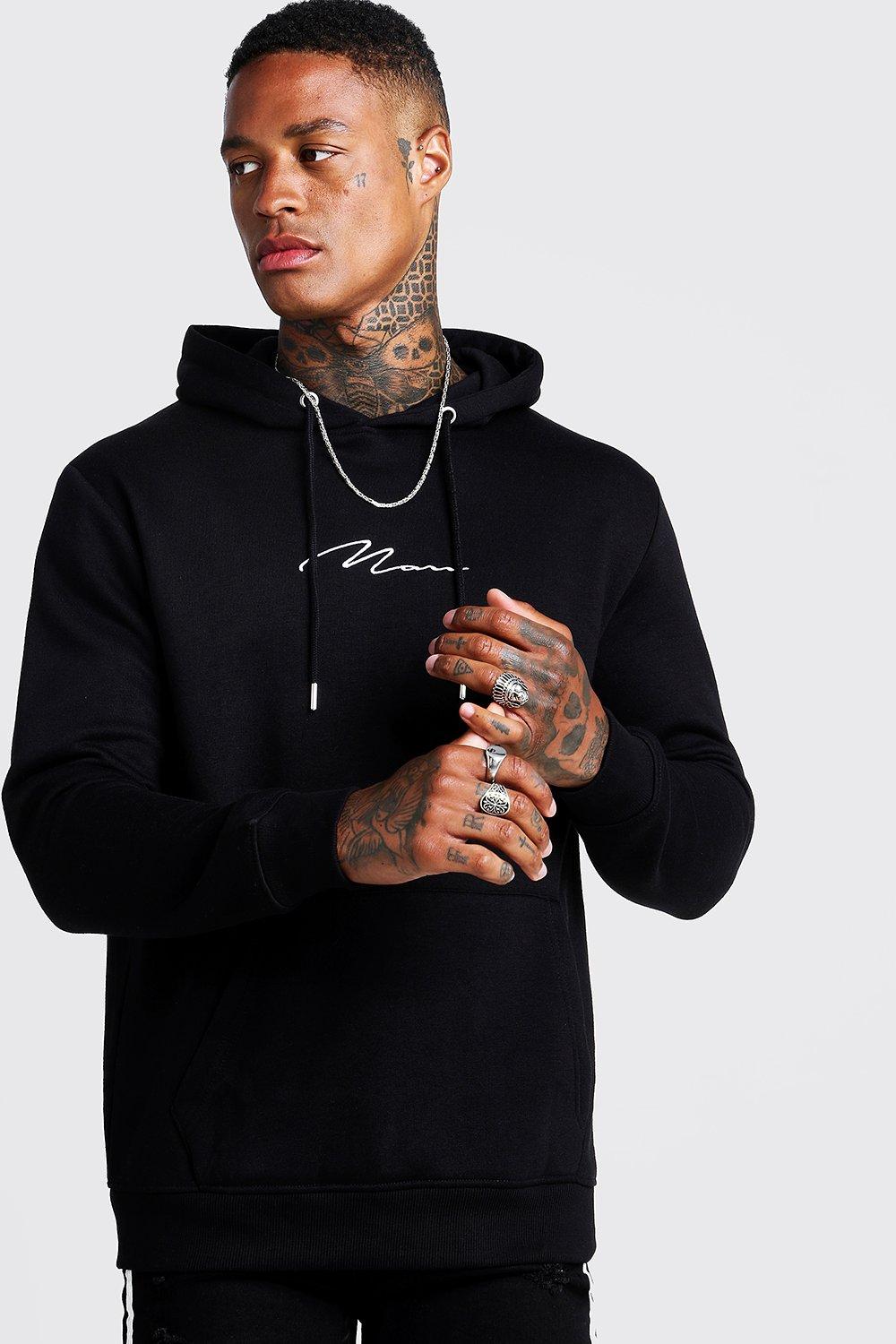 Man signature embroidered hoodie hotsell