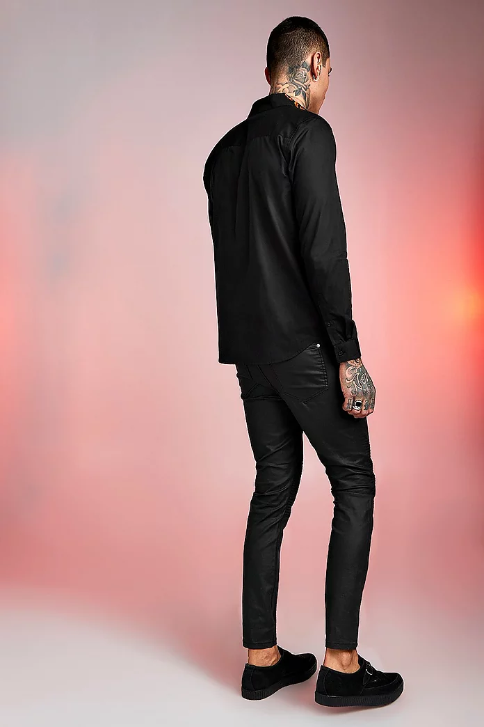Snake Embroidered Collar Long Sleeve Shirt | boohooMAN USA Snake Embroidered Collar Long Sleeve Shirt | boohooMAN USA