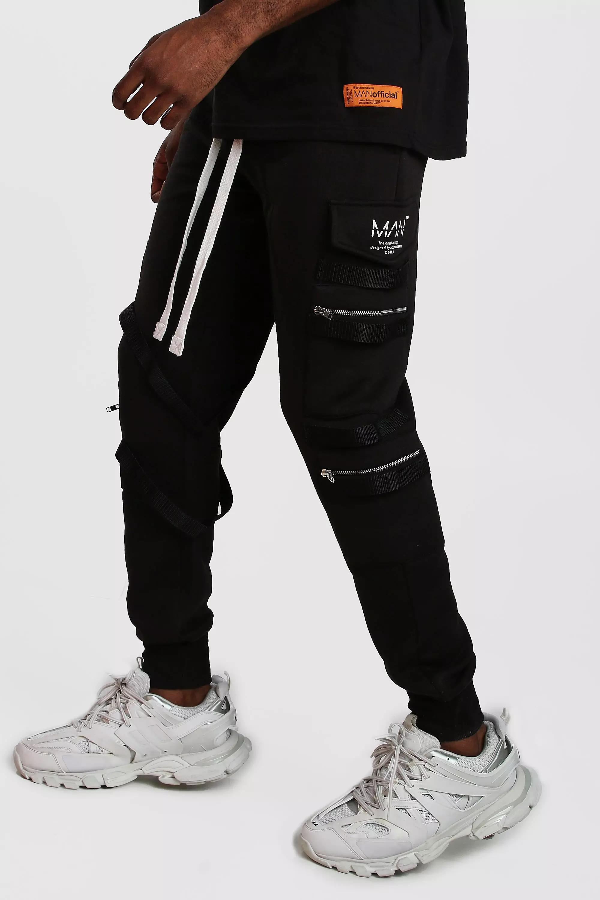MAN Utility Zip Joggers With Extended Cuff boohooMAN